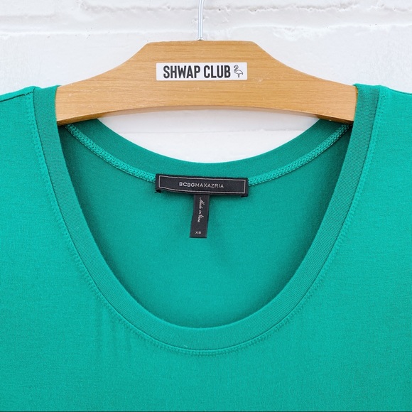 BCBG MAXAZRIA green jersey stretch dress ruffled layered - Picture 2 of 5